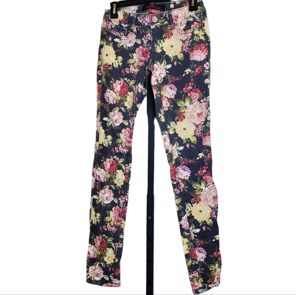 Almost Famous Grey Skinny Jeans with Floral Print Size 1